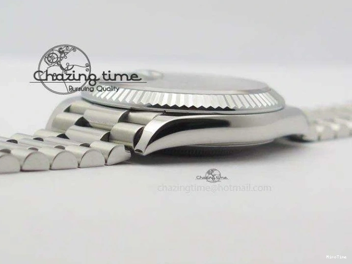 MiroTime 0424 Stretchable DayDate 40mm BP-Maker 228206 SS Green Roman Dial (Fluted Bezel) On SS Bracelet ETA 3904